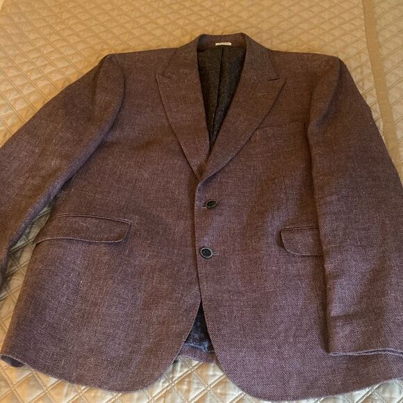 Joseph Abboud Heritage Mens Burgundy Wool Linen Blend Textured Comero Jacket.